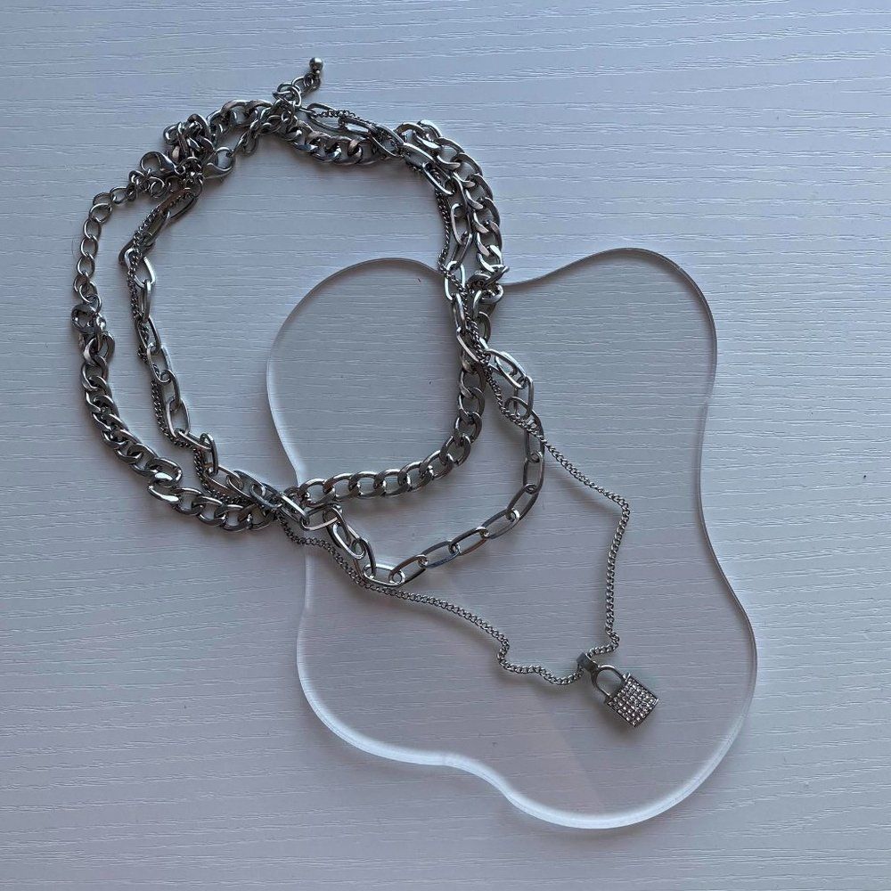Silver Lock 3pcs Necklace